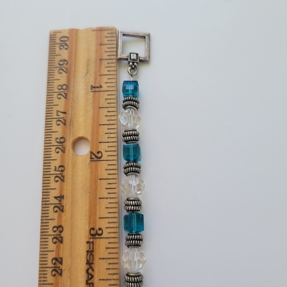Vintage Bracelet Silver Plated Toggle Clasp Crystal Beads Jewelry 7 3/4" - Picture 7 of 7